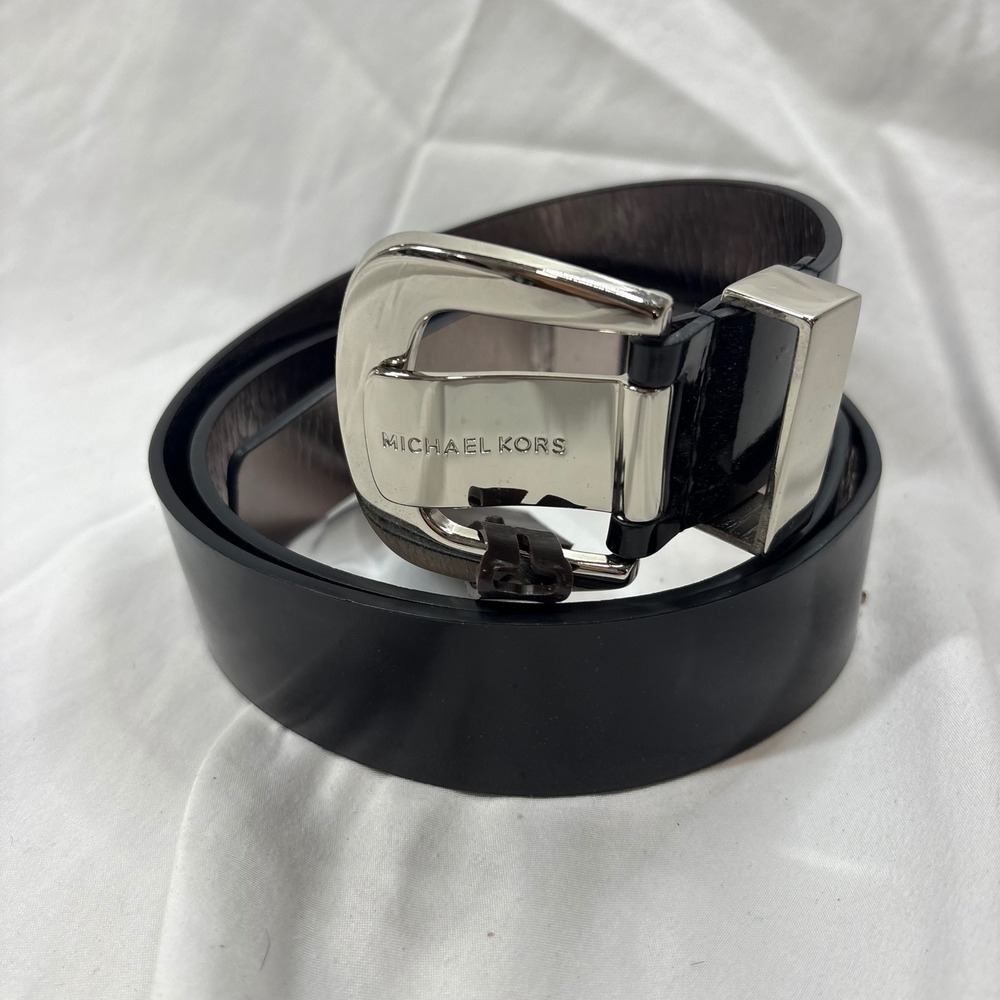 Michael Michael Kors Black Patent Leather Reversible Belt Silver Buckle XL Q4